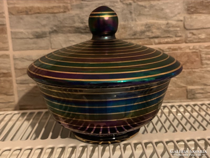 Veb Kunstglas német irizáló üveg bonbonier