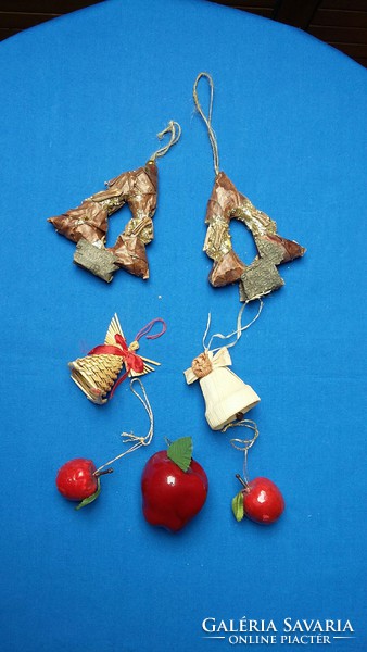 Christmas tree decorations: pine, angel, bell, apple