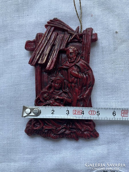 Old wax nativity scene and musical angel Christmas tree ornament