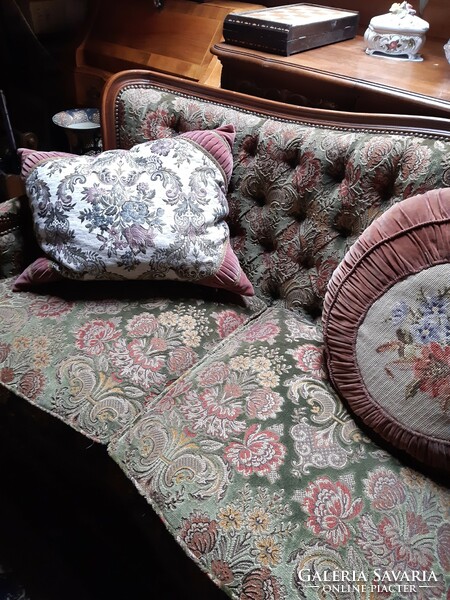 Five antique tapestry cushions