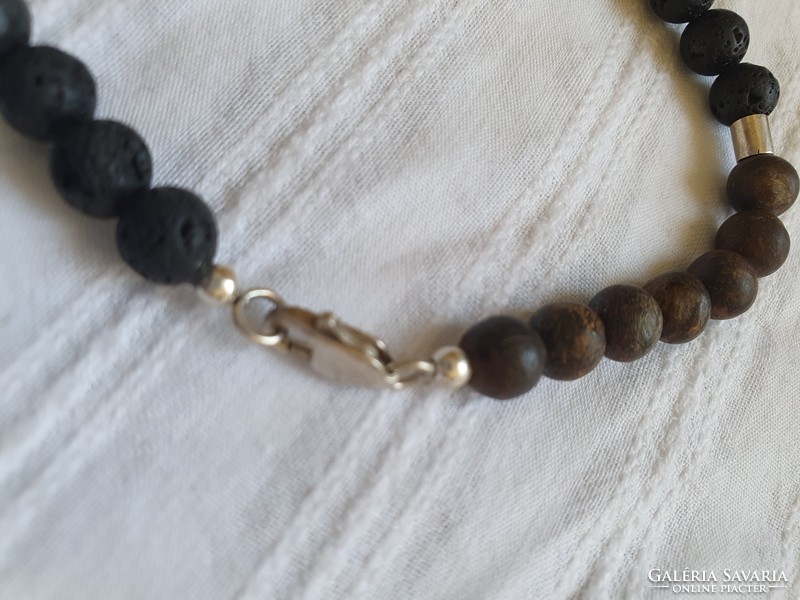 Lava stone and bronzite mineral bracelet