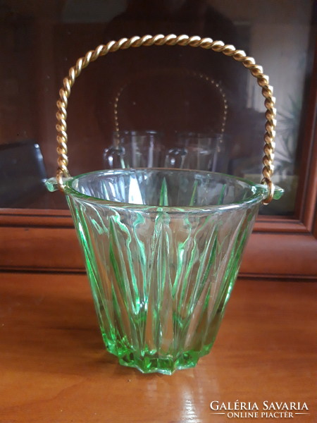 Zöld üveg jégtartó vödör aranyozott füllel