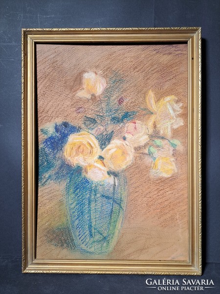 Flower still life (with frame 30.5x41.5 cm) pastel, paper