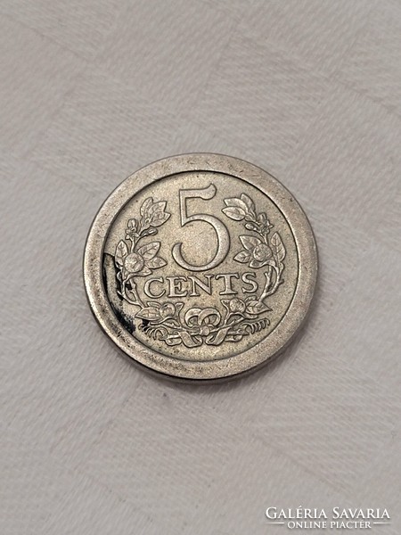 Hollandia, I. Wilhelmina, 5 cent réz-nikkel érme, 1908