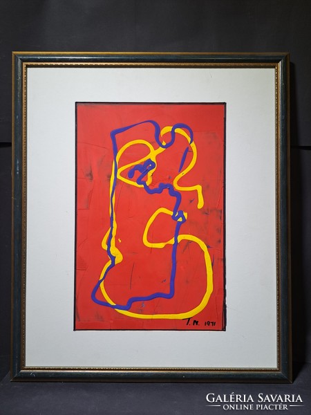 Red abstract - tempera, 1971 (with frame 65x55 cm) t. N. Signed, unidentified contemporary
