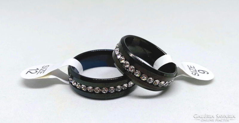 Black titanium ring with white cz crystals