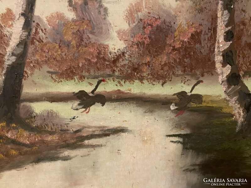 Painting by Sándor Budaváry with wild ducks
