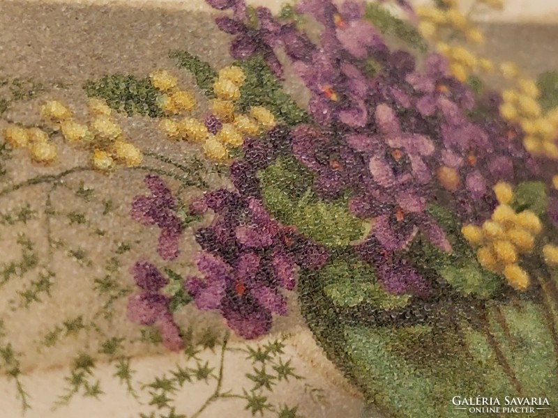 Régi képeslap virágos levelezőlap ibolya mimóza