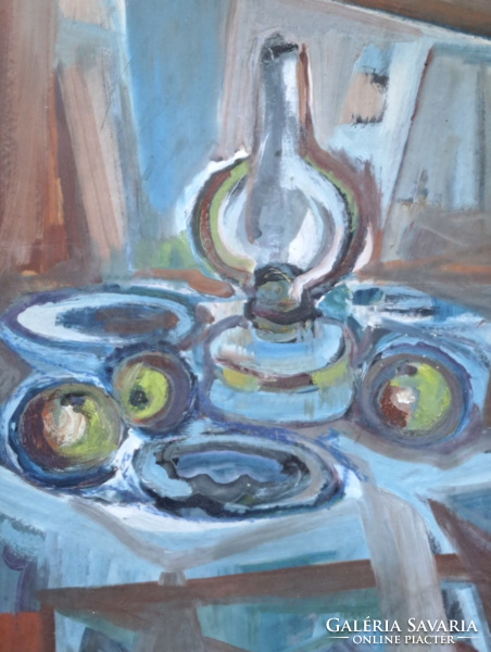 Still life with oil lamp (full size 65x51 cm) tempera, paper
