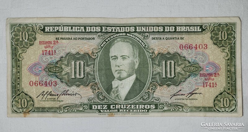 1959 Brazíl 10 Cruzeiros bankjegy