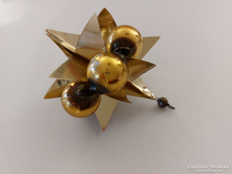 Old glass Christmas tree ornament gold star tinsel glass ornament