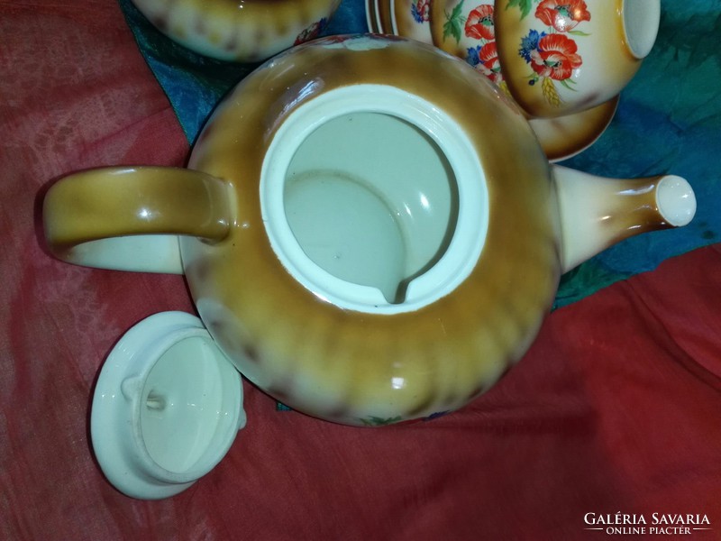 Antik, ritka pipacsos porcelán teás kávés készlet.