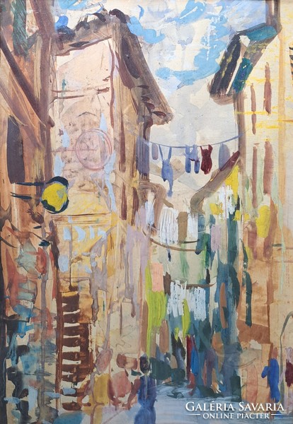 Mediterranean street scene (full size 68x51 cm) tempera, paper