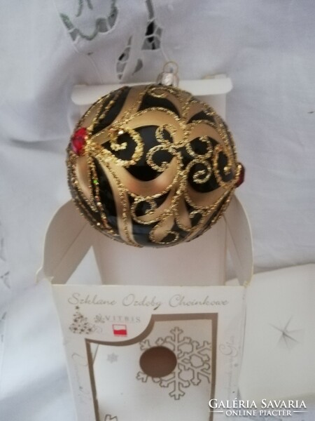 Kézzel készült, nagy karácsonyfadísz gömb, eredeti dobozában