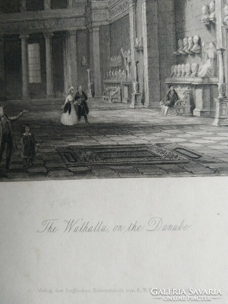 Walhalla on the Danube, original acel engraving ca.1846