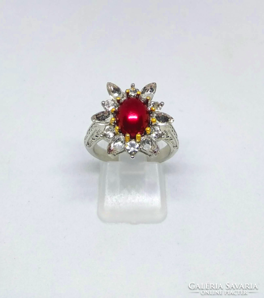 925-S filled silver (gf) ring with burgundy stone and cz crystals