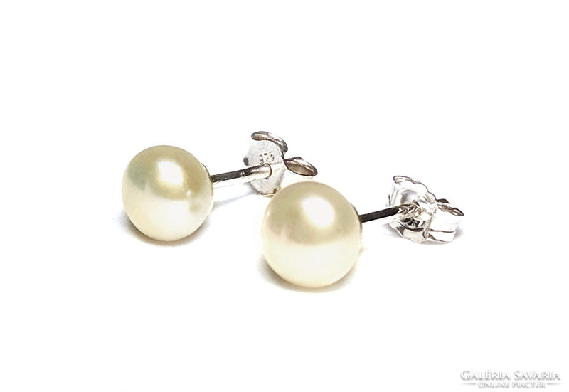 White cultured pearl earrings 925 silver studded real pearls, wedding jewelry in a gift box