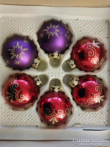 Retro glass Christmas tree decoration red purple ball 6 pcs