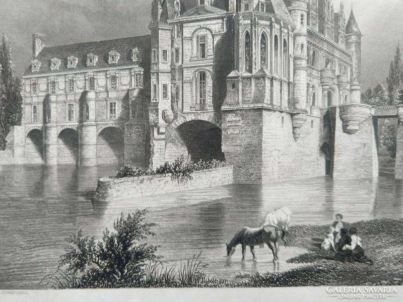 Chénonceaux Castle, original engraving ca. 1846