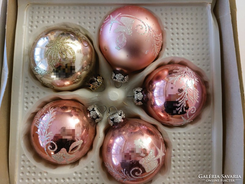 Retro glass Christmas tree decoration pink ball 6 pcs