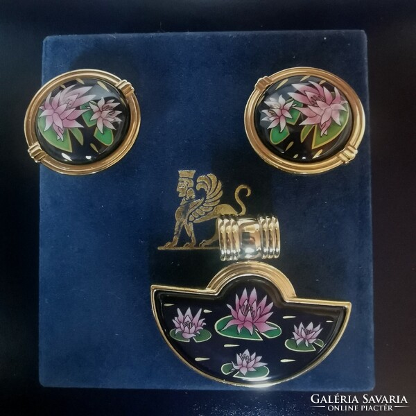 Original frey wille jewelry set with old brand mark lotus klippes earrings large halfmoon pendant
