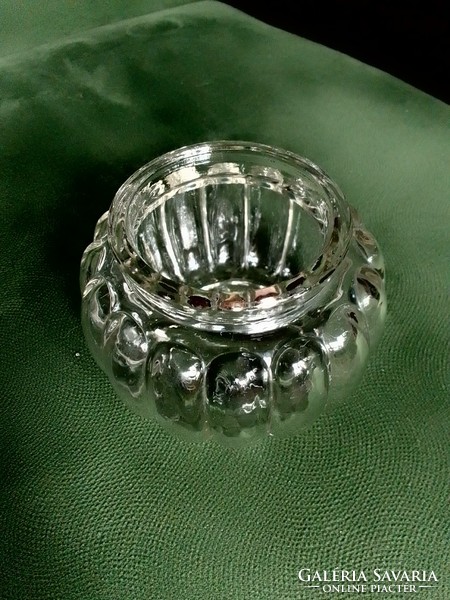 Beautifully shaped ribbed cast glass bonbonier with lid, sugar holder, jewelry holder, ring holder, flawless