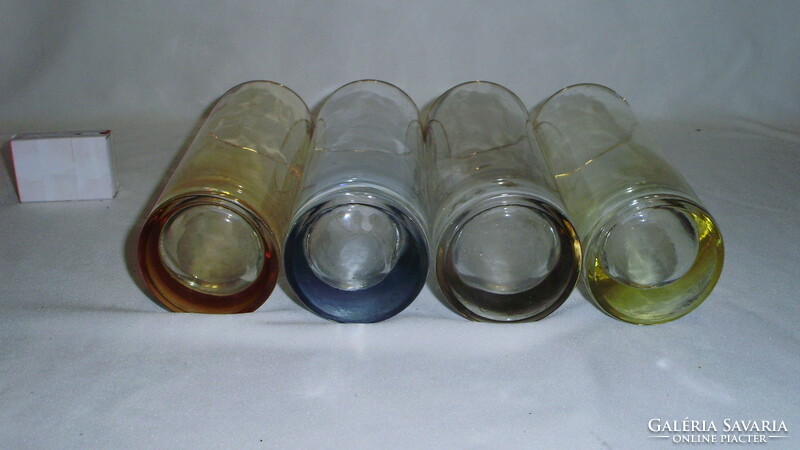 Four colored glass glasses with gilded edges, tube glasses - together