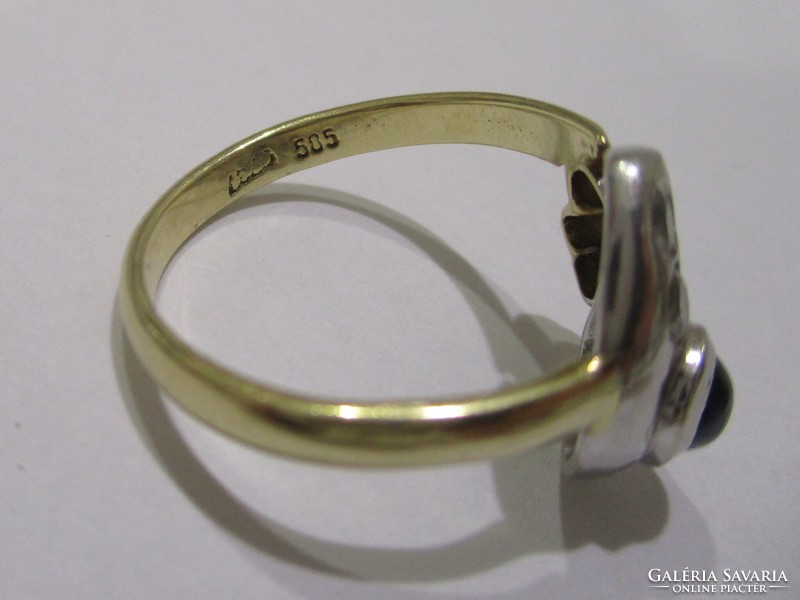Szépséges antik 0.1ct  gyémánt és 0,3ct valódi zafír arany gyűrű