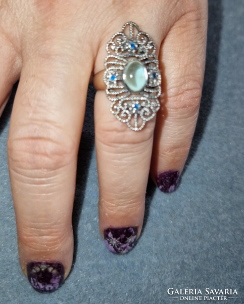 Wonderful antique style aquamarine-sapphire gemstone sterling silver ring 925/ - new