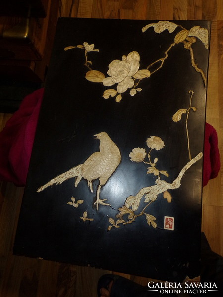 Japanese lacquer mural with bone inlay (depicting a pheasant)