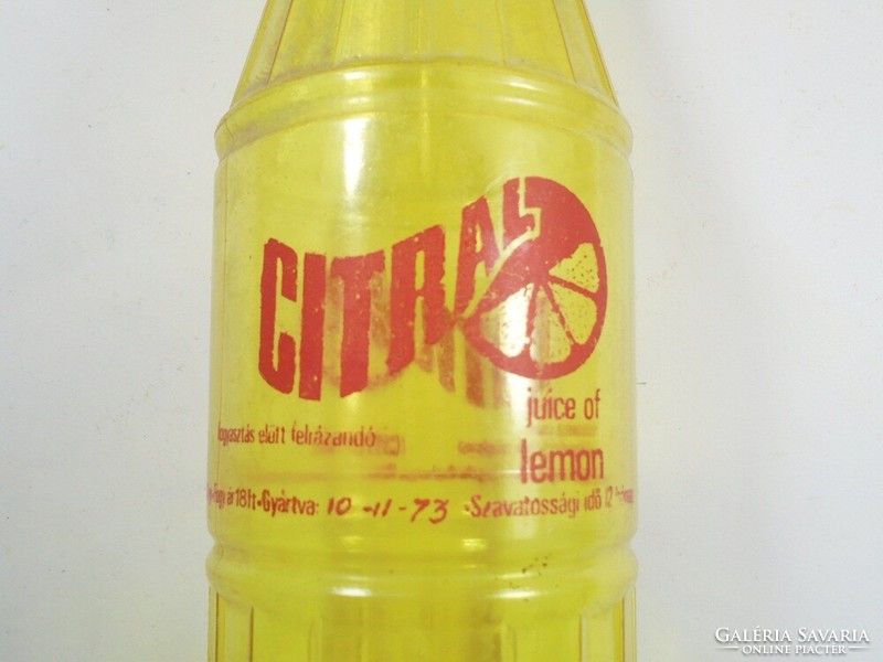Retro citral lemon juice soft drink bottle - painted label, plastic bottle - 1973