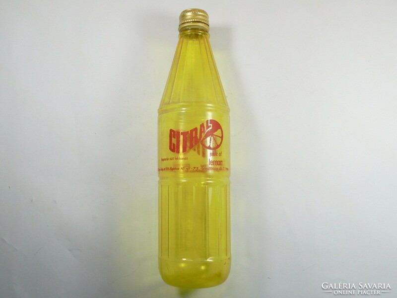 Retro citral lemon juice soft drink bottle - painted label, plastic bottle - 1973