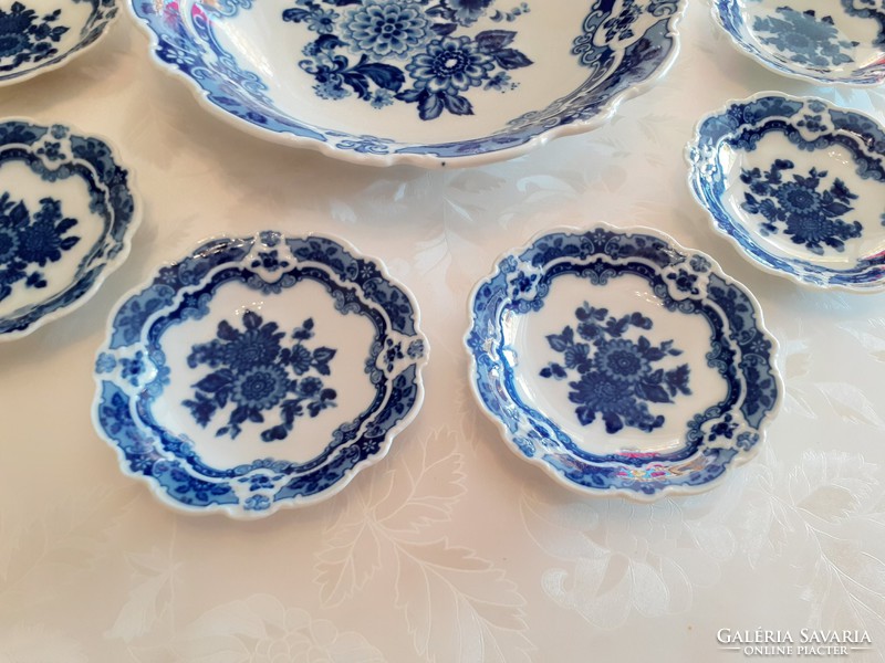 Régi Wallendorf Echt Kobalt porcelán tányér kék virágos készlet 7 db