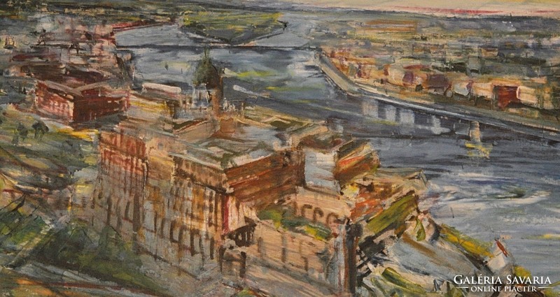 Lajos Sváby: panorama with the Buda castle - 1974 large size, oil on canvas