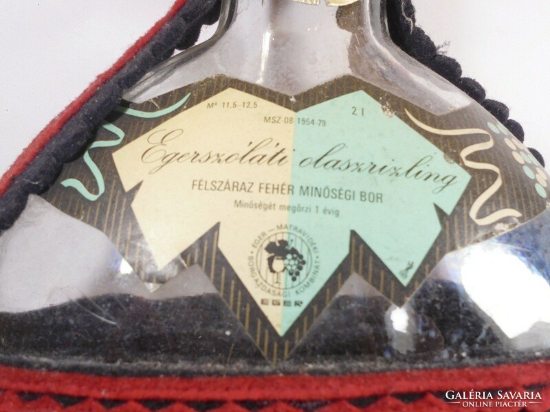 Retro Kulacs demizson bor boros üveg palack - Egerszóláti olaszrizling, Eger 1980-as évekből,