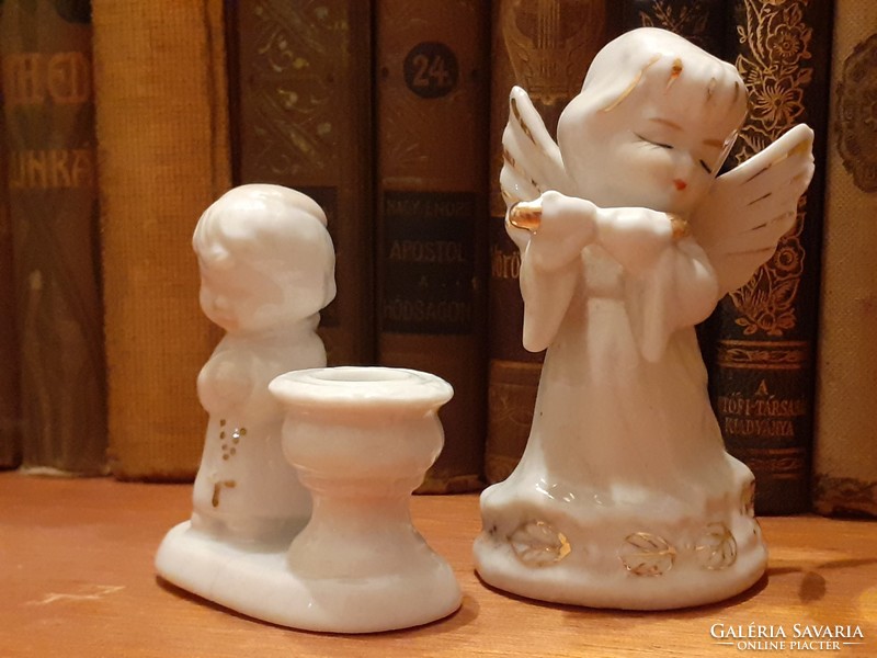 Old mini porcelain angel and monk candlestick