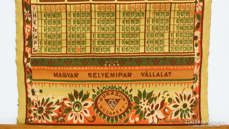 Magyar Selyemipar Vállalat (Dunasilk) Mid-century modern falikép-naptár, 1977 / gyűjtői ritkaság