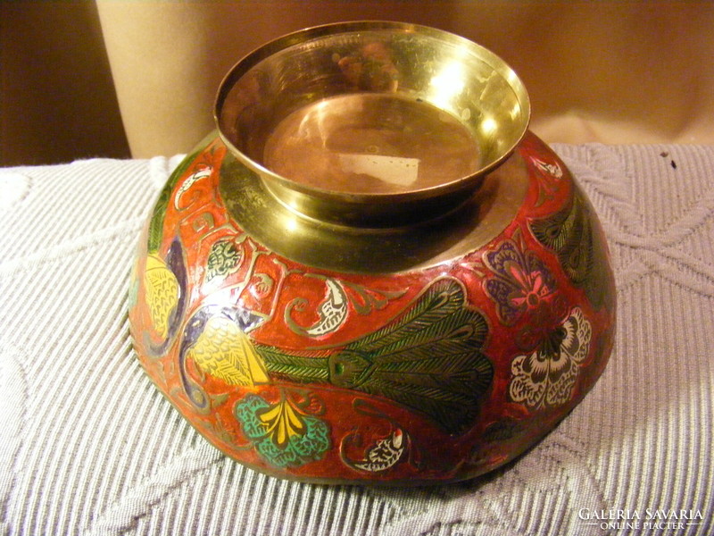 Copper bowl with peacock pattern