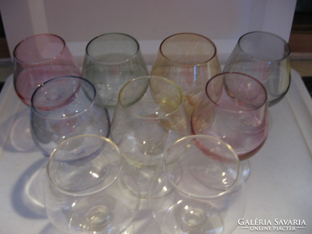 Set of colored cognac glasses with mixed bases 8 pcs