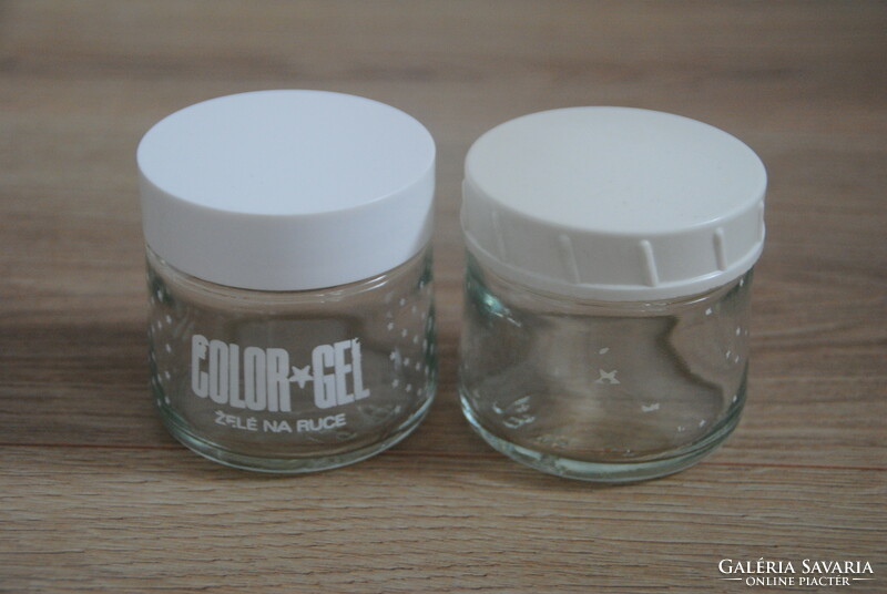 Pair of retro Czech color gel perfume glass jars