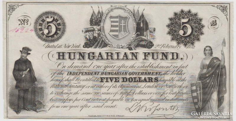 Szabadságharc, Kossuth Lajos emigrációs 5 dollár 1852 bankjegy