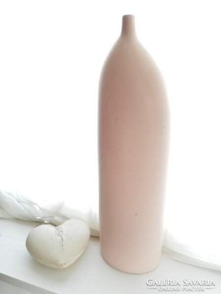 Huge powder pink ceramic vase flat asymmetrical flawless