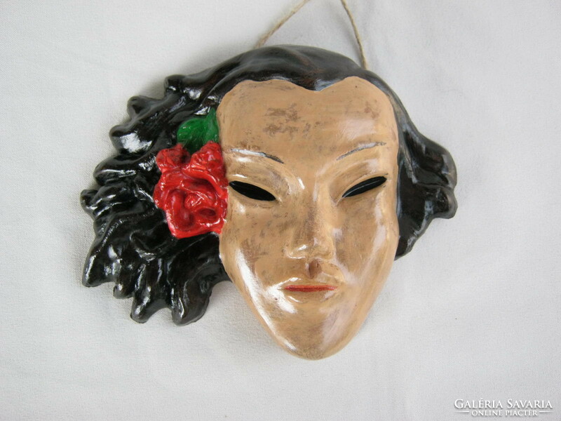 Retro ... Dr. Rank Hungarian applied art wall ceramic woman with a flower in her hair
