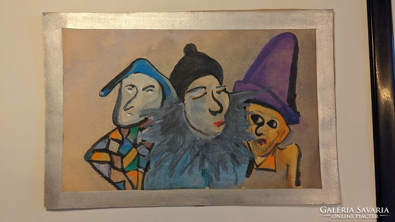 Three clowns tempera picture