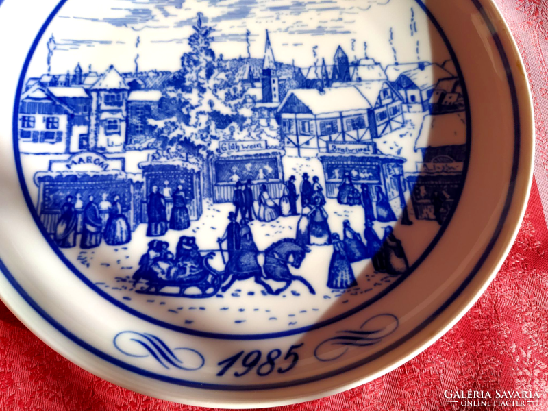 Téli utcai kép, 1985-ben, német porcelán tányér