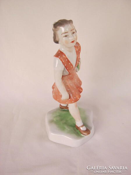 Retro ... Zsolnay porcelain little girl in polka dot dress