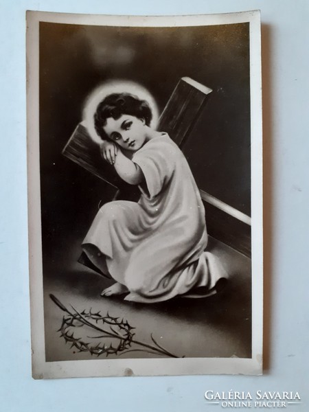 Old postcard 1939 postcard with little Jesus cross
