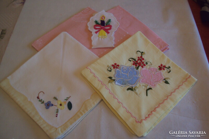 4 Pcs. Brand new - (2 pcs. Embroidered + 2 pcs. Damask)- napkins...Embroidered bookmark as a gift.