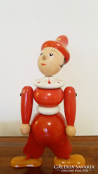 Retro red clown wooden puppet wooden toy art deco wooden ornament 19 cm