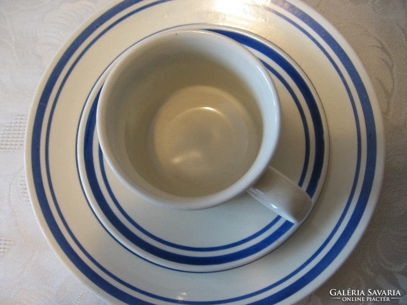 Angol Churchill csíkos trió kávés, teás reggeliző szett